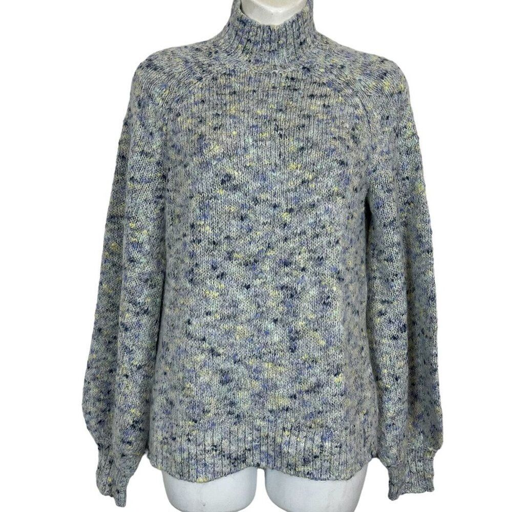 Candace Cameron Bure Chunky Knit Violet Blue Mock Neck Bishop Sleeve Sweater XS